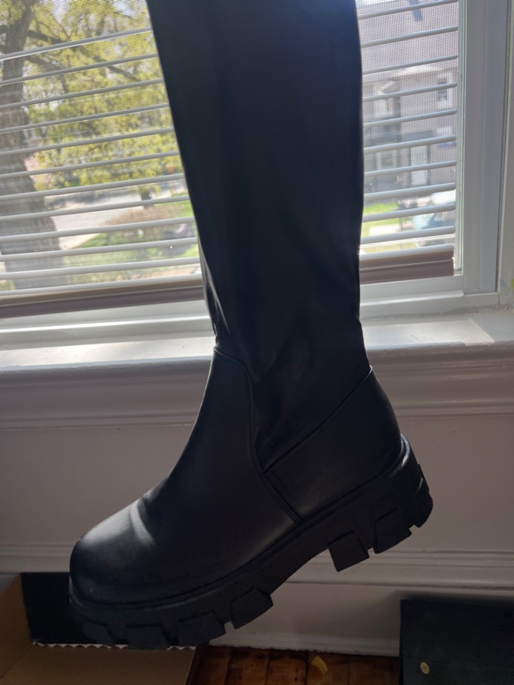 Chunky Black Knee-High Platform Boot
